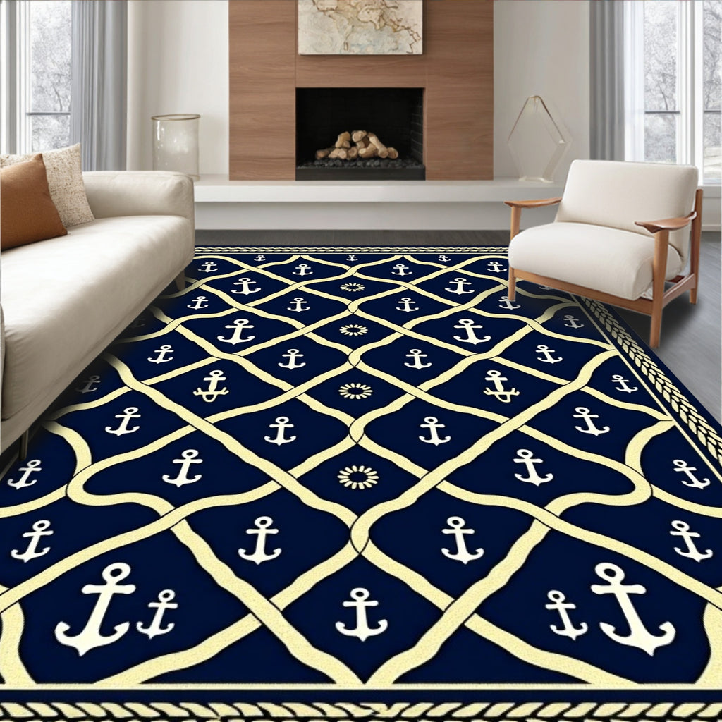Nautical Anchor Geometric Pattern Rug