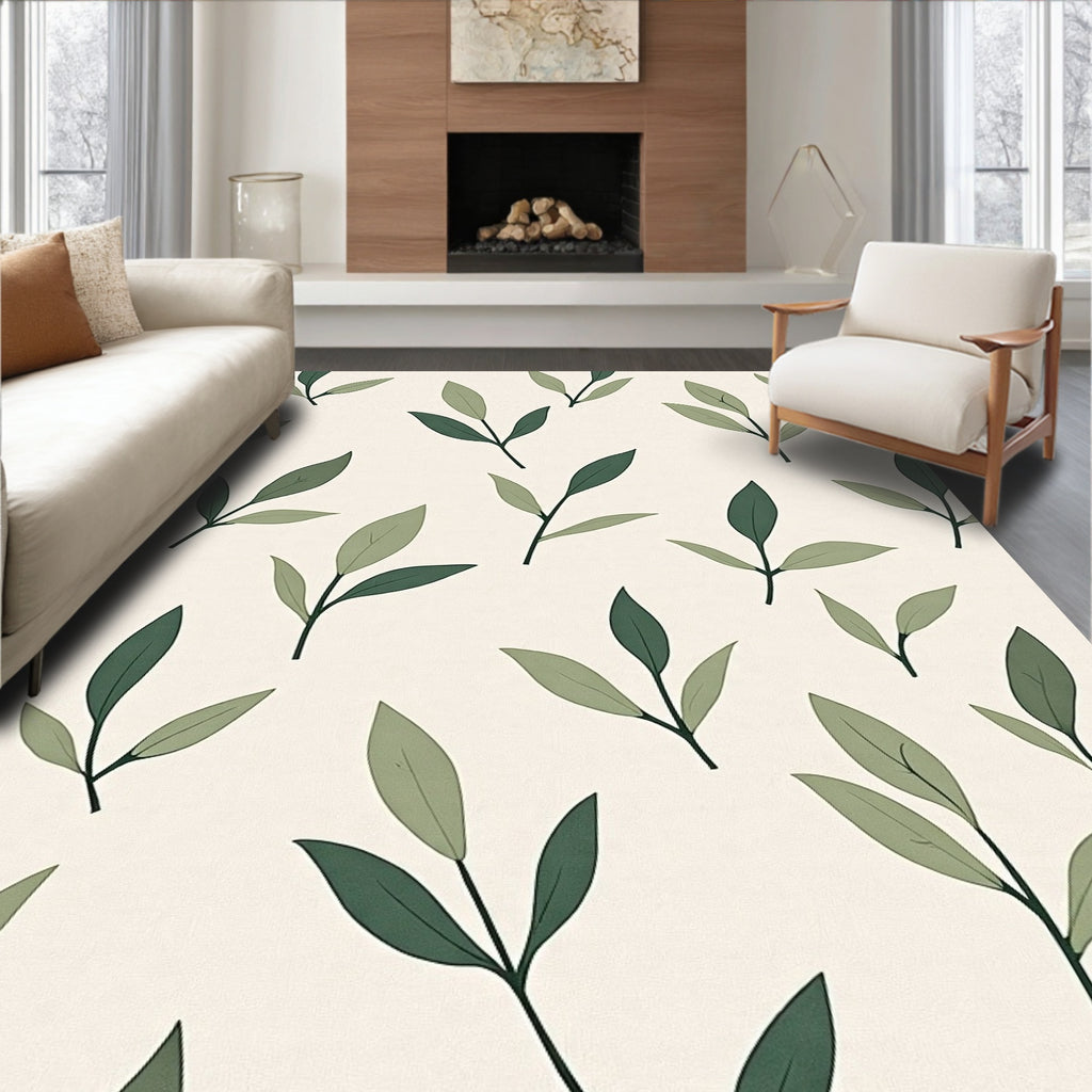 Abstract Green Leaf Pattern Design Rug
