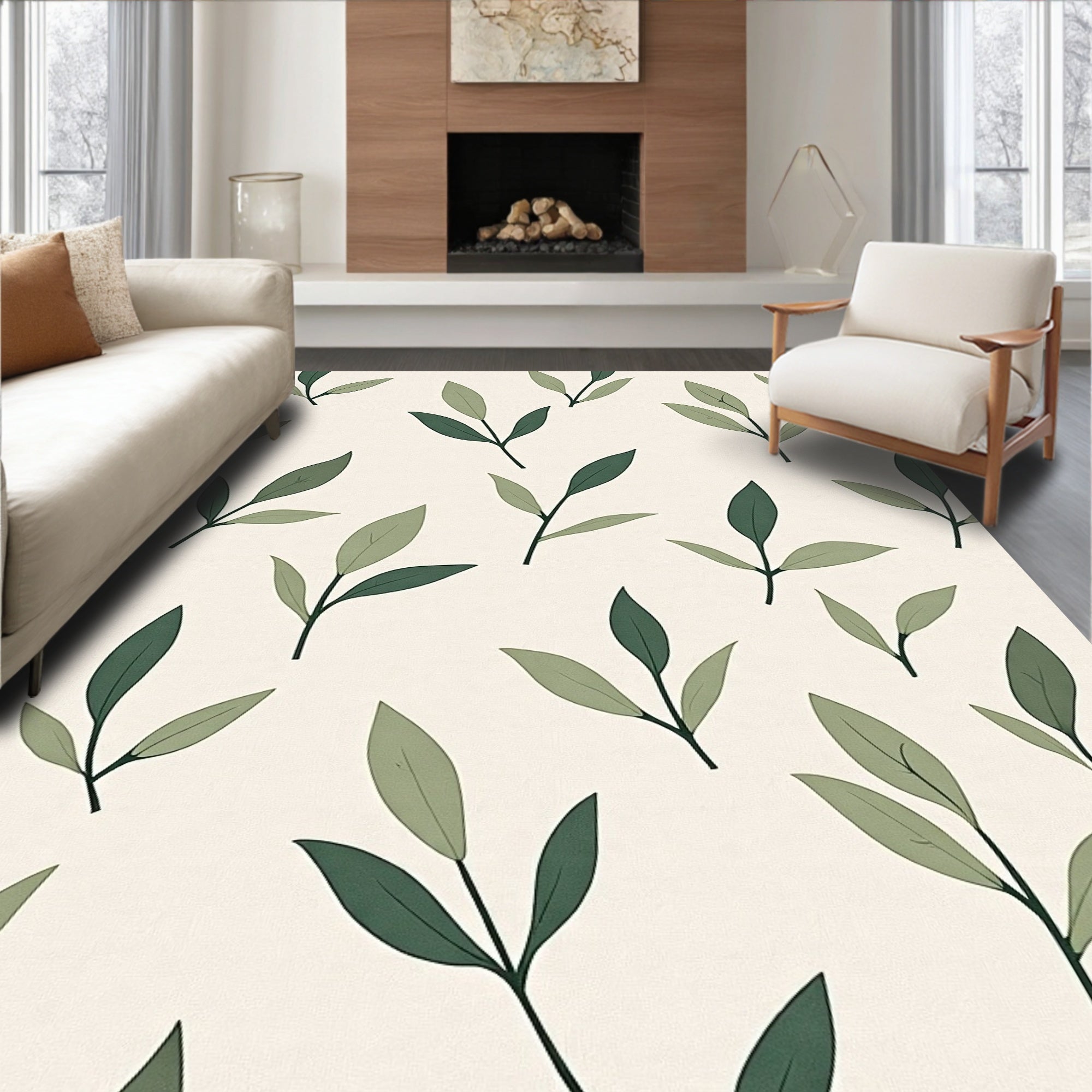 Abstract Green Leaf Pattern Design Rug