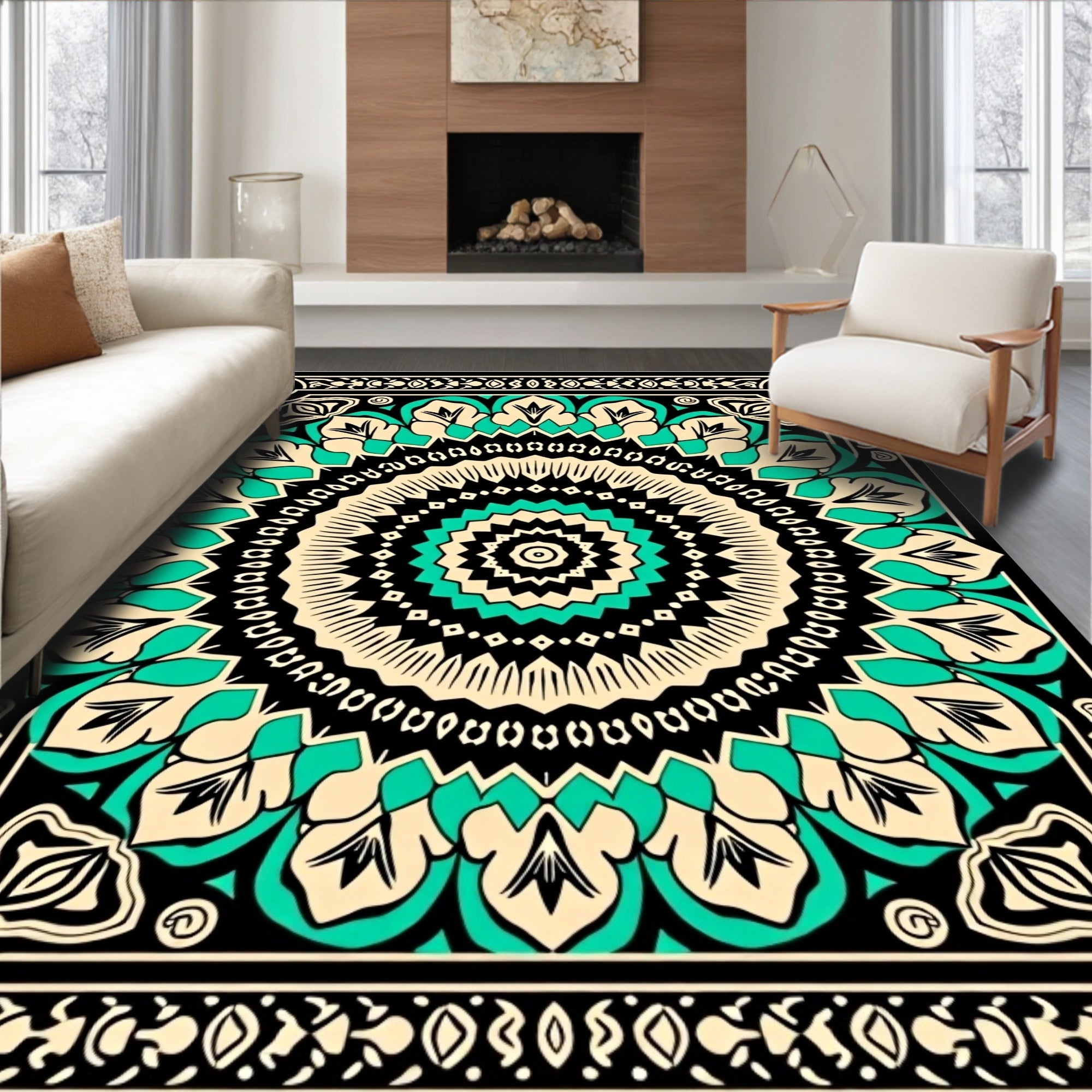 Mandala Geometric Floral Patterned Rug