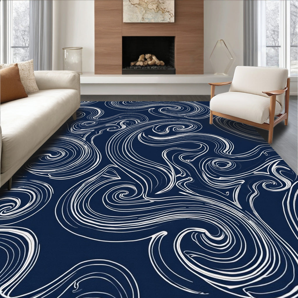 Blue Abstract Swirl Pattern Rug