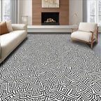 Abstract Black White Maze Pattern Rug