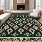Ornate Floral Pink Diamond Pattern Rug