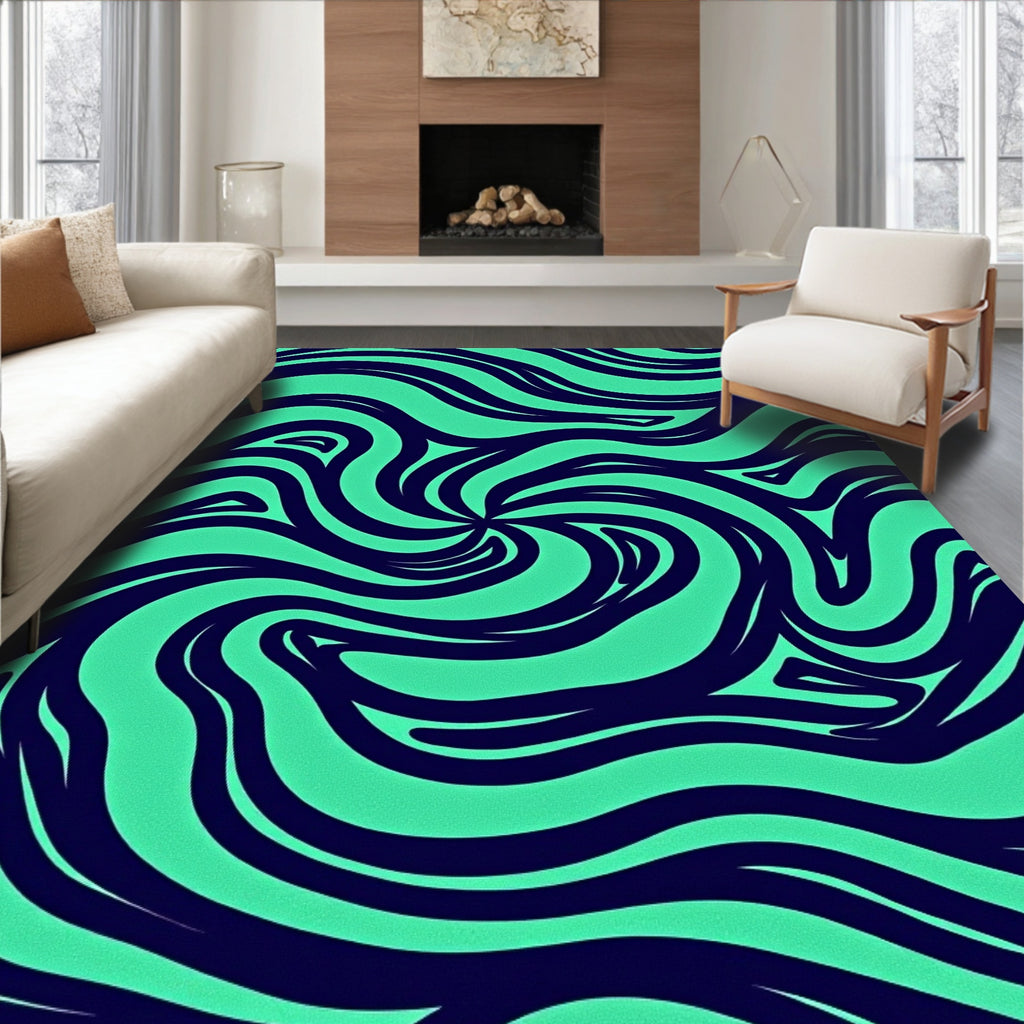Abstract Teal Swirls Pattern Rug