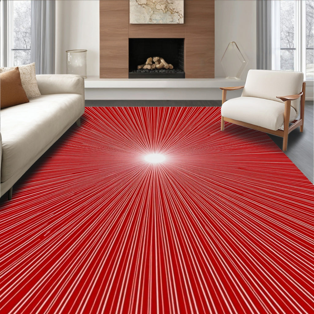 Radiant Sunburst Red Line Art Rug