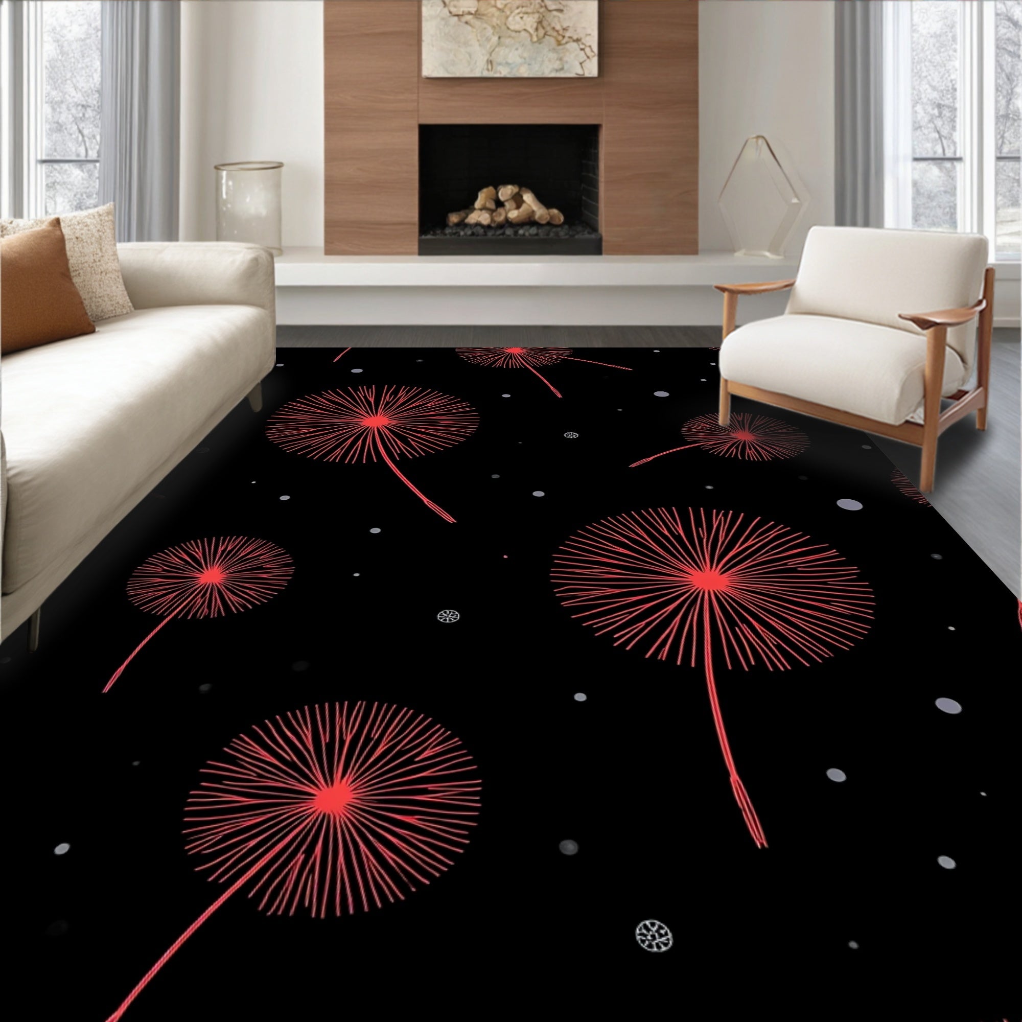 Abstract Red Dandelion Pattern Rug