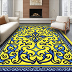 Bright Yellow Blue Floral Medallion Rug