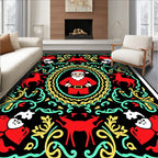 Festive Red Santa Deer Garland Rug
