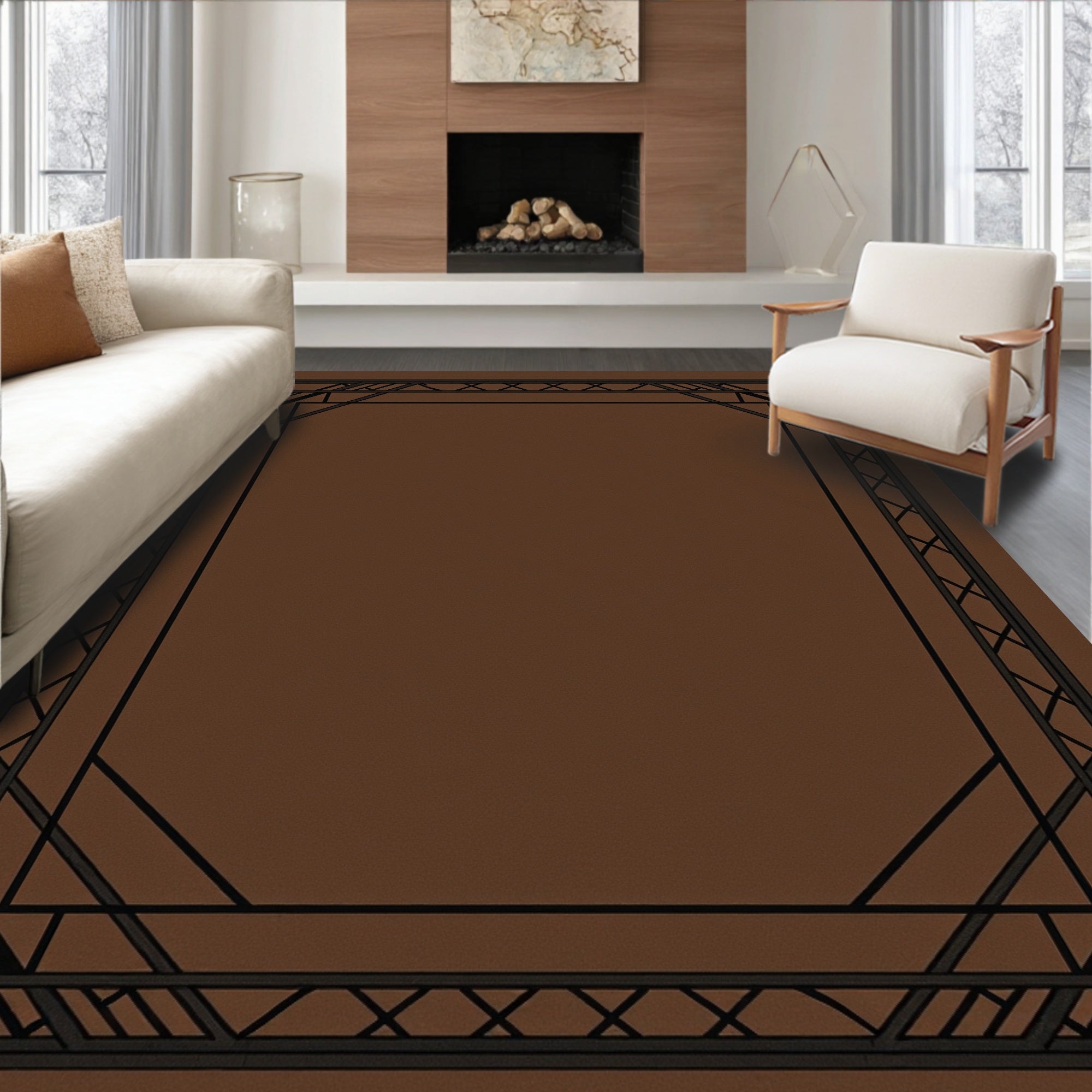 Elegant Black Geometric Deco Frame Rug