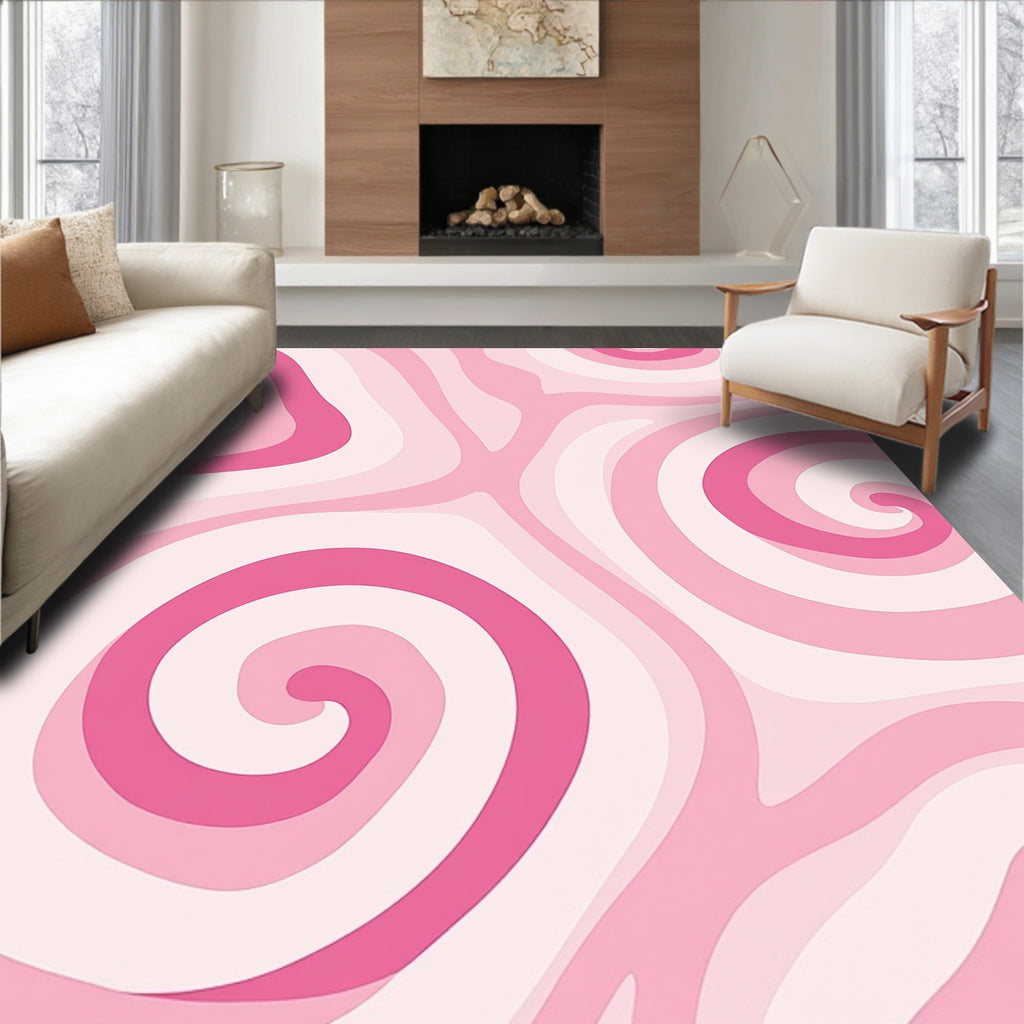 Pink Swirl Abstract Wave Pattern Rug
