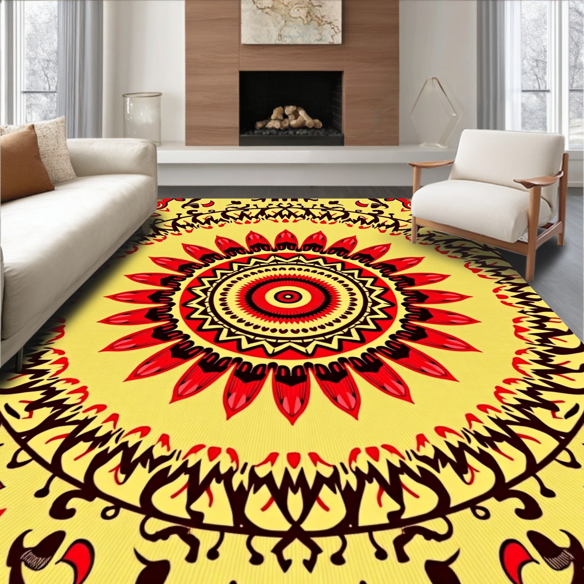 Bold Sunburst Mandala Pattern Rug