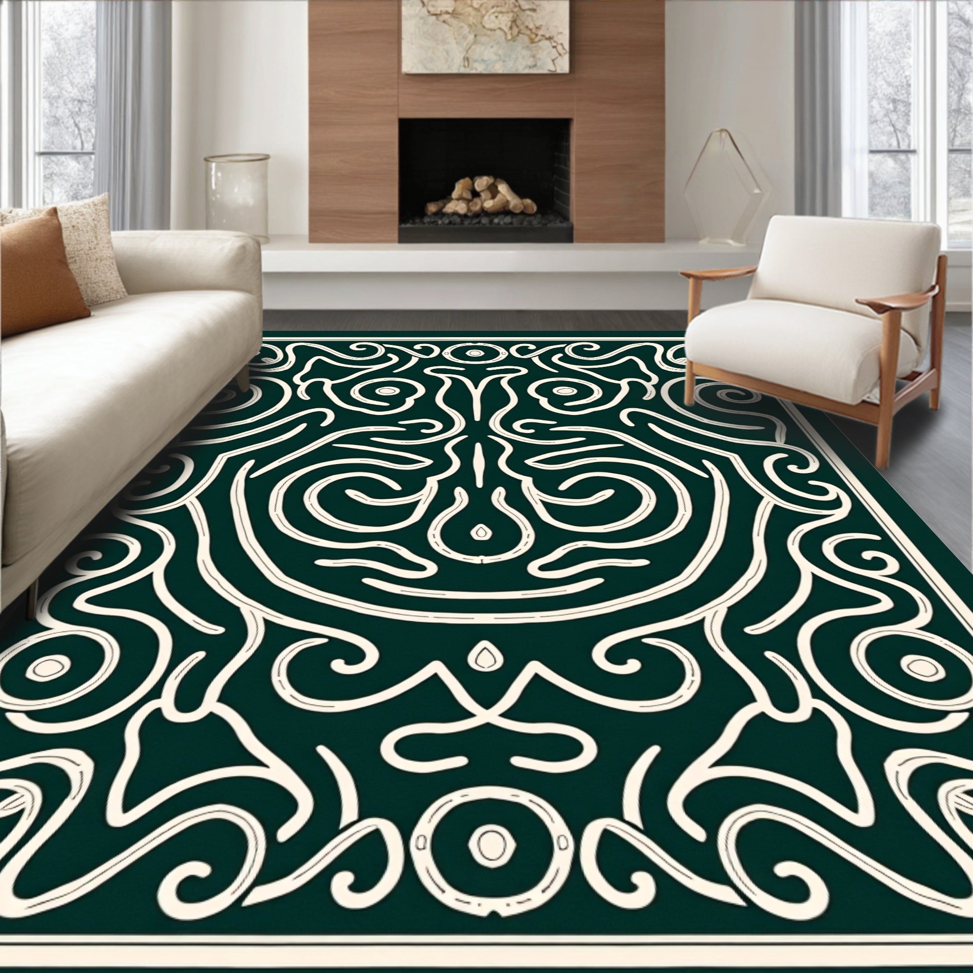 Abstract Swirls With Decorative Face Design Rug