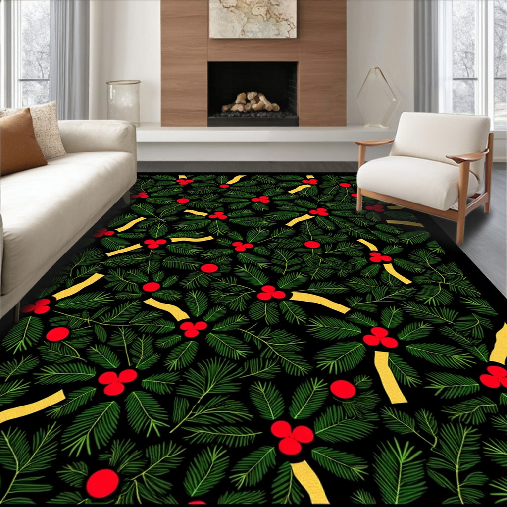 Festive Holly Berry Evergreen Garland Rug