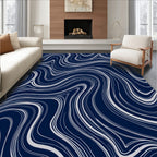 Navy White Flowing Organic Waves Rug