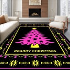 Pink Christmas Tree Geometric Border Rug