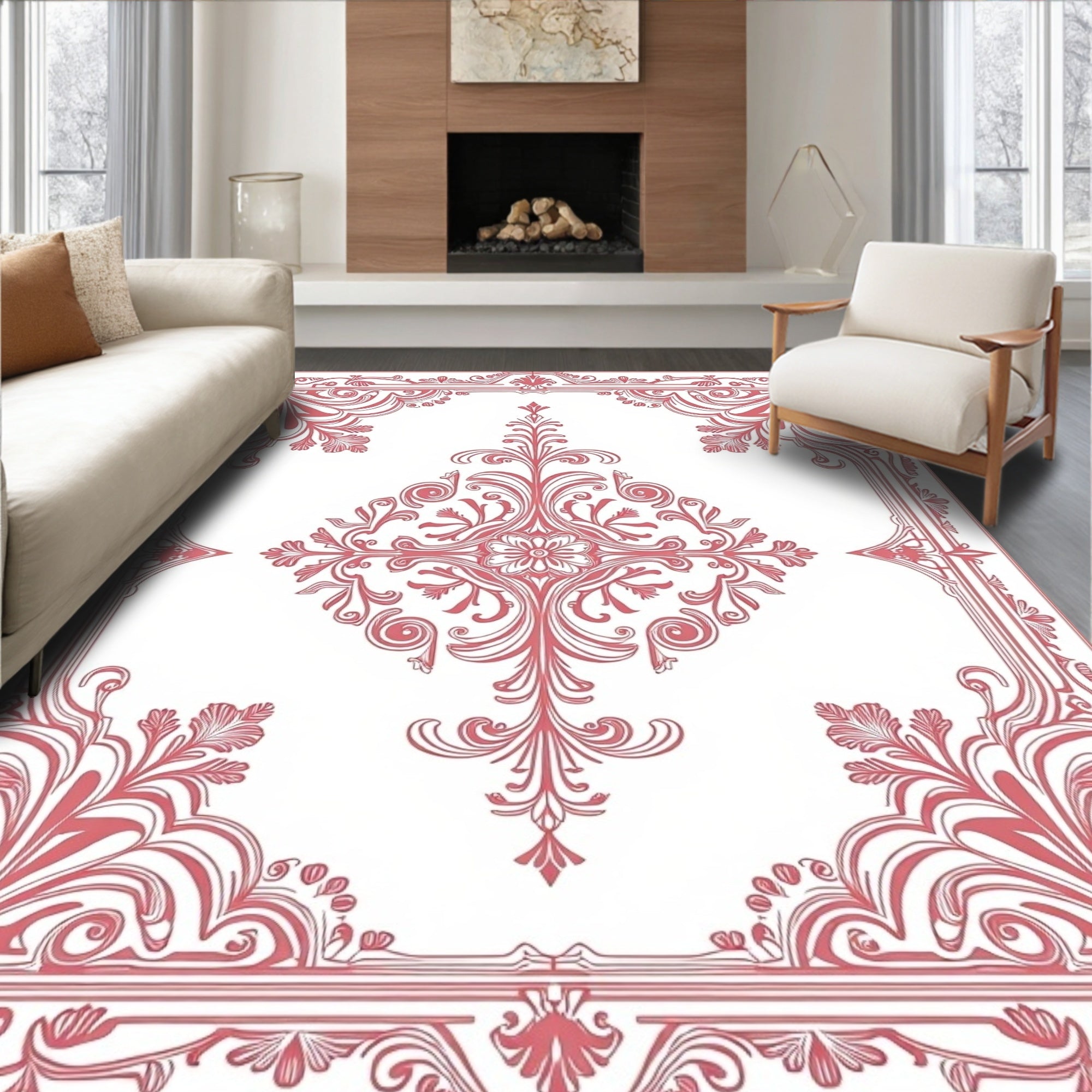 Ornate Floral Scrollwork Patterns Rug