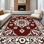 Rich Red Floral Medallion Pattern Rug