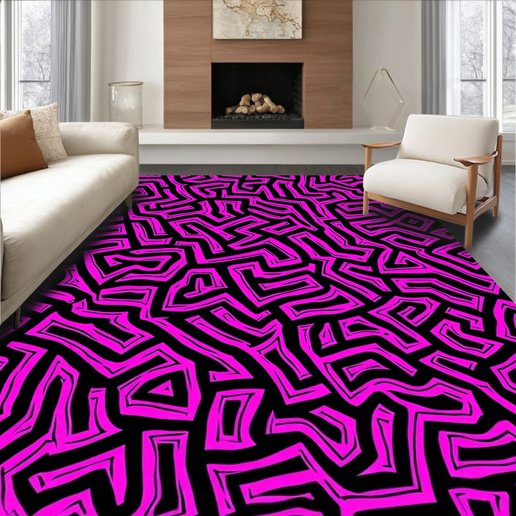 Hot Pink Abstract Maze Pattern Rug