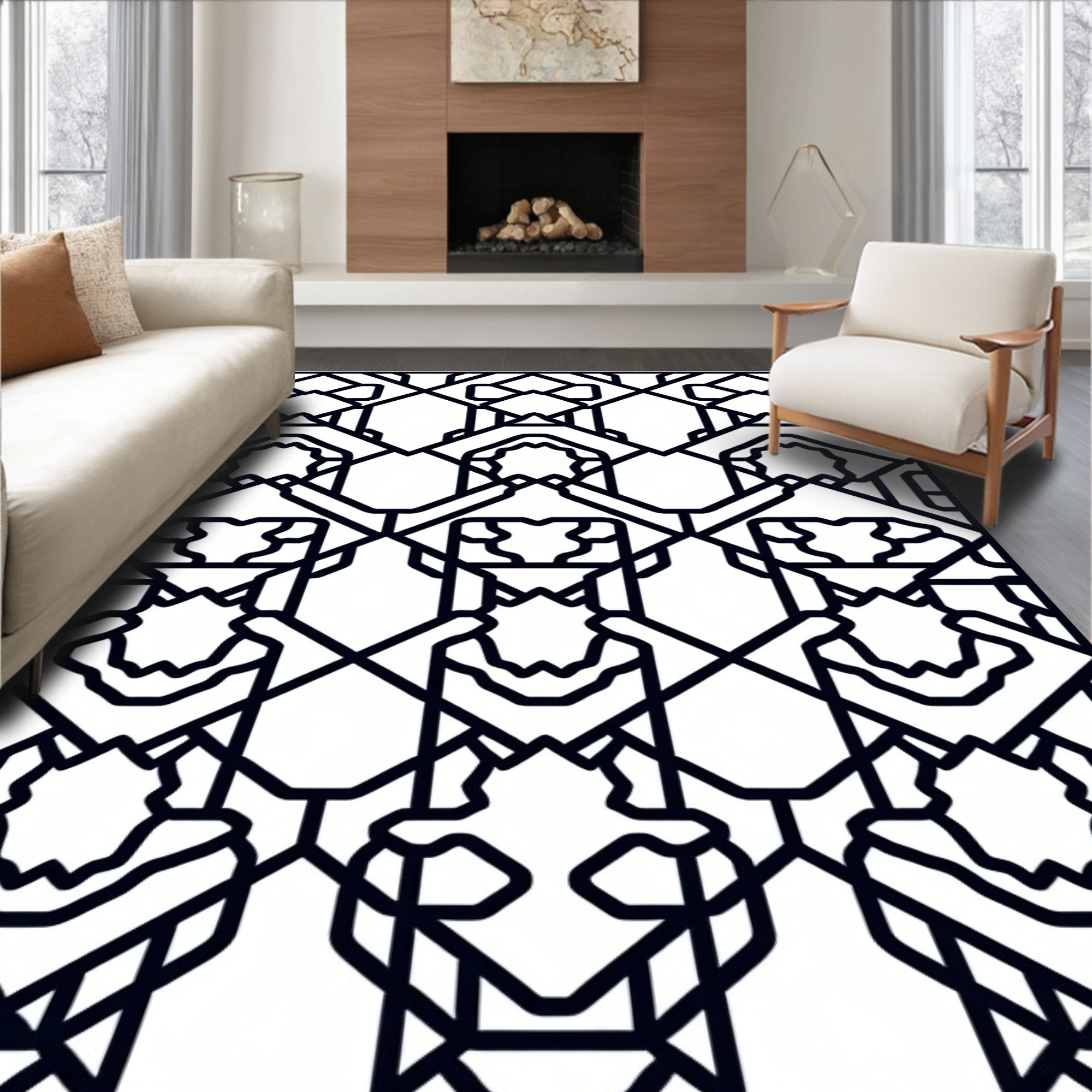 Art Deco Geometric Outline Pattern Rug