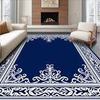 Elegant White Floral Border Rug