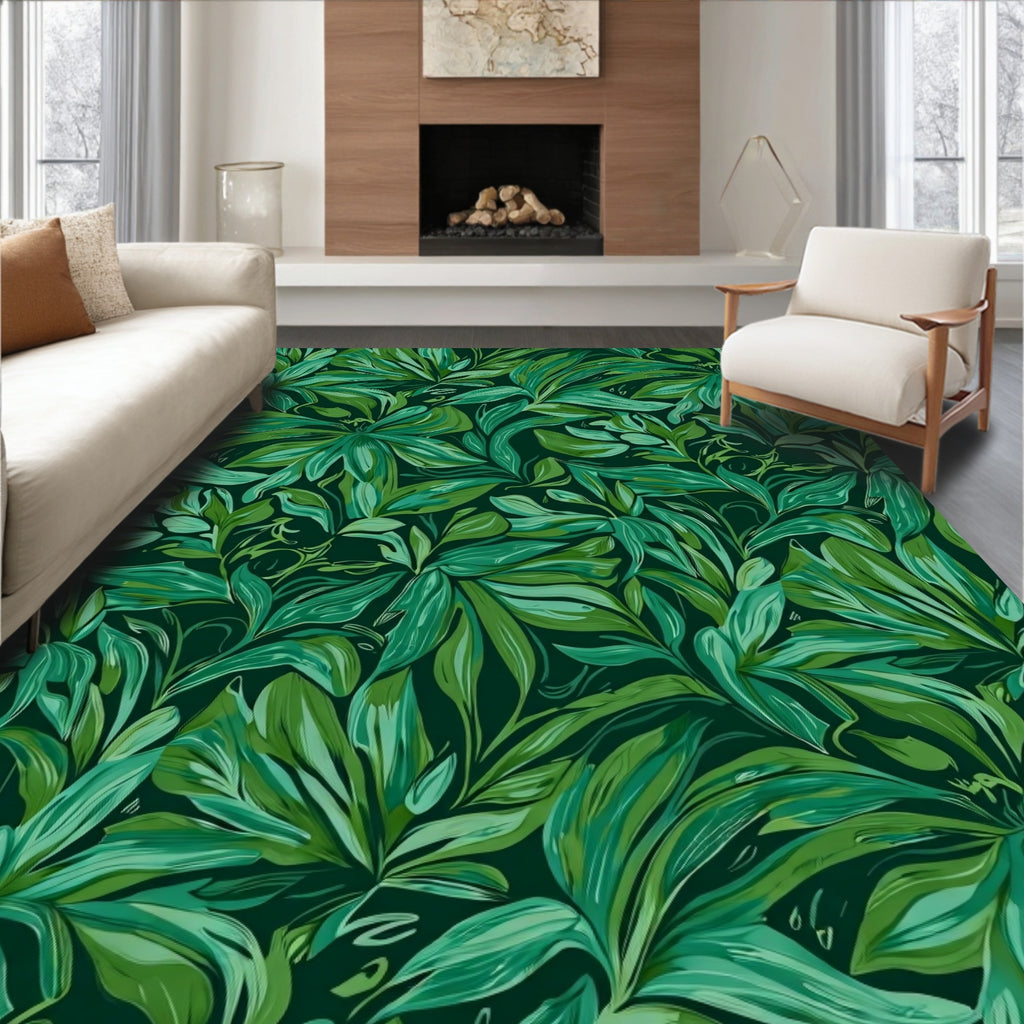 Verdant Jungle Leaf Pattern Rug