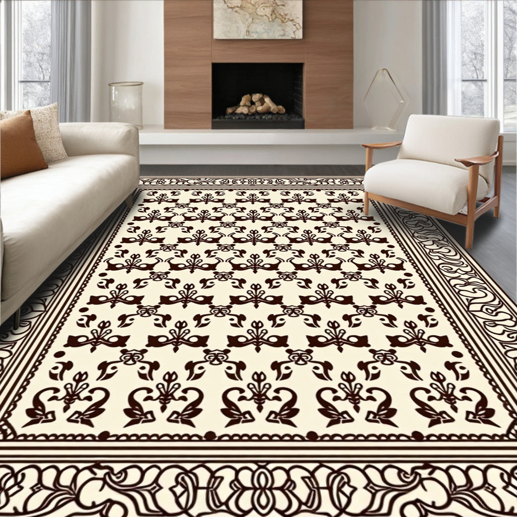 Dark Brown Classic Floral Pattern Rug