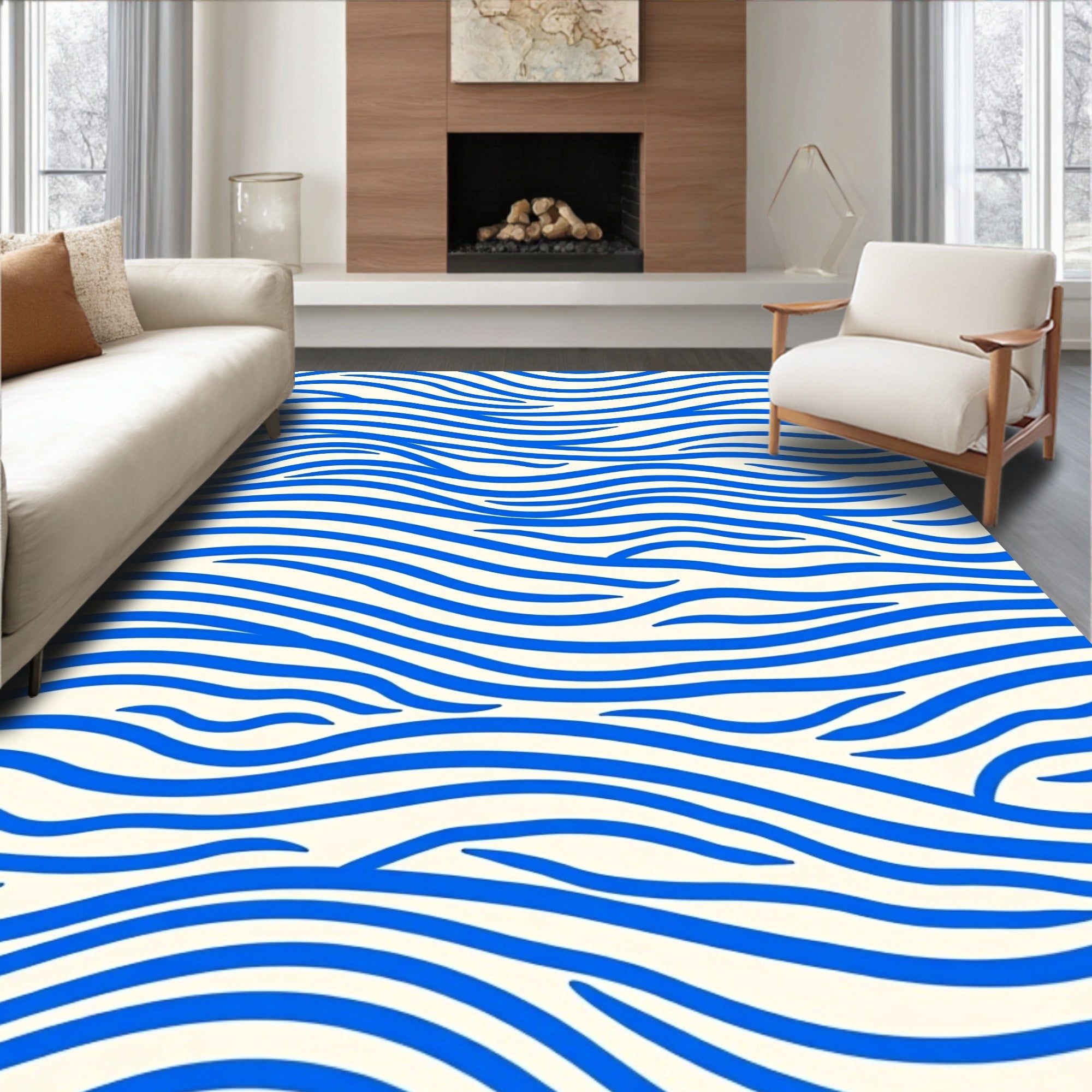 Blue Wave Pattern Design Rug