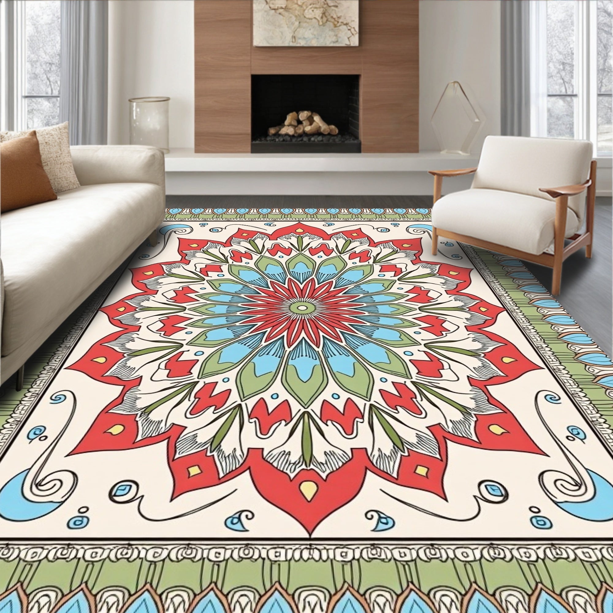 Mandala Style Floral Pattern Rug