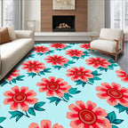 Coral Floral Pattern with Teal Accents Rug