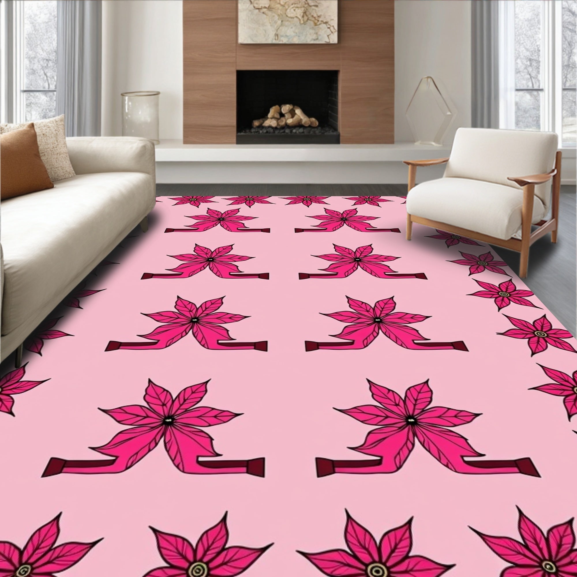 Pink Poinsettia Floral Arrangement Rug