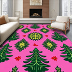 Pink Green Yellow Festive Trees Rug