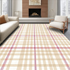 Beige Red Plaid Pattern Rug