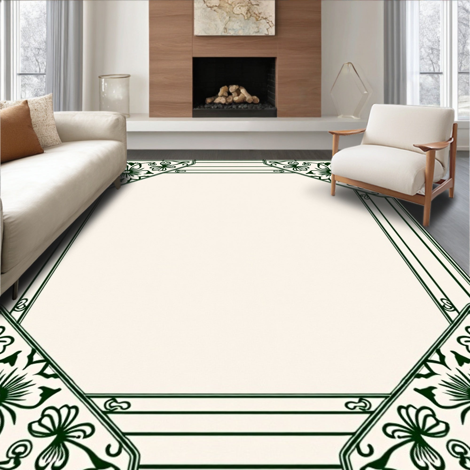 Art Nouveau Green Floral Frame Pattern Rug