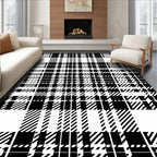 Bold Black White Plaid Pattern Rug