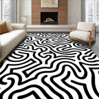 Bold Black White Maze Pattern Rug