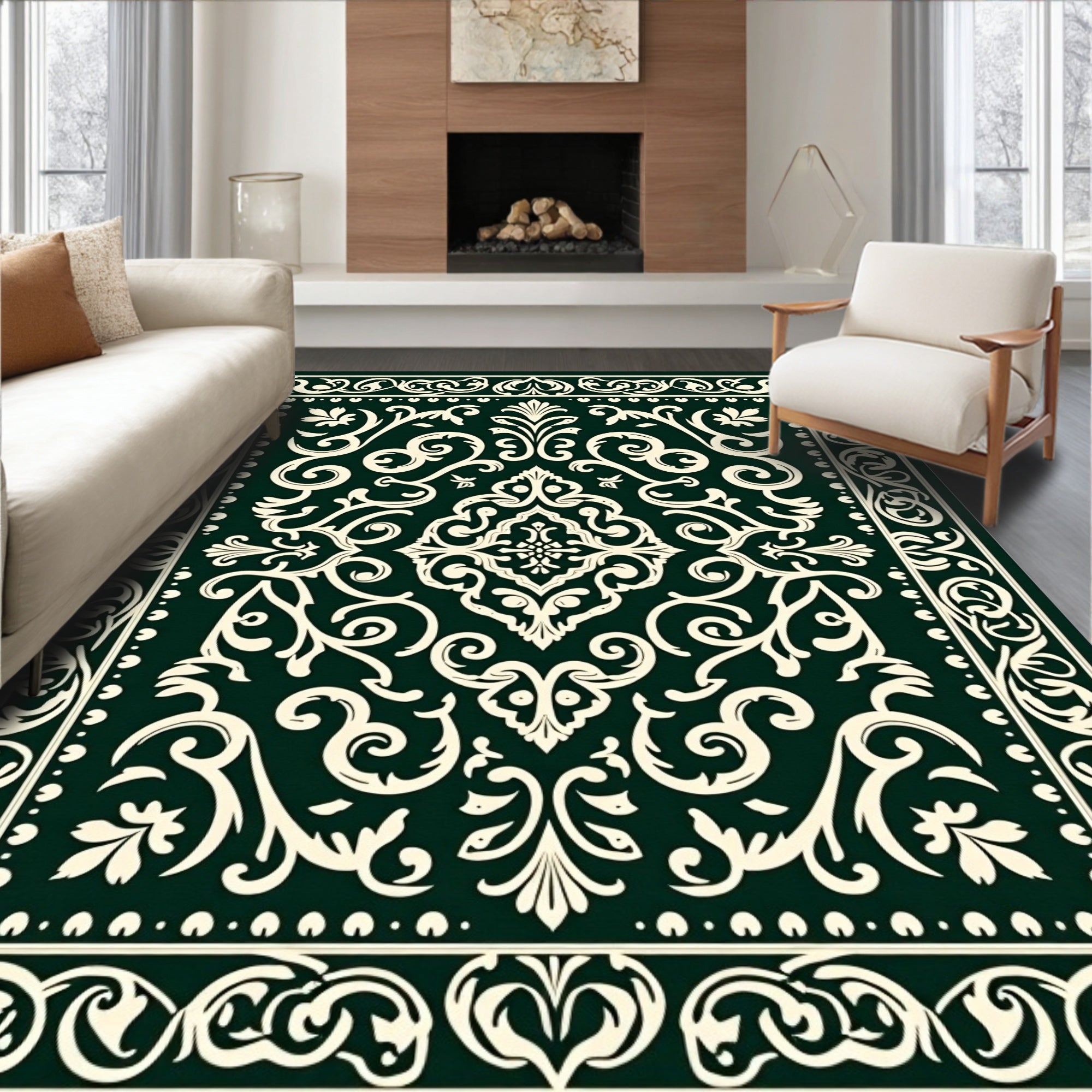 Classic Floral Scroll Pattern Rug