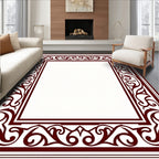 Ornate Floral Scrollwork Red Border Design Rug