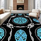 Bold Cyan Floral Medallion Rug