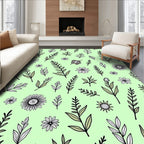 Light Green Botanical Sketch Pattern Rug