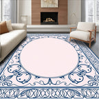 Ornate Blue White Decorative Frame Rug