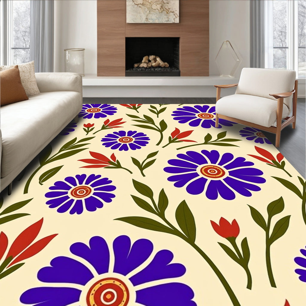 Bold Floral Pattern With Purple Red Blooms Rug