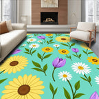Floral Meadow Yellow Purple Daisy Pattern Rug