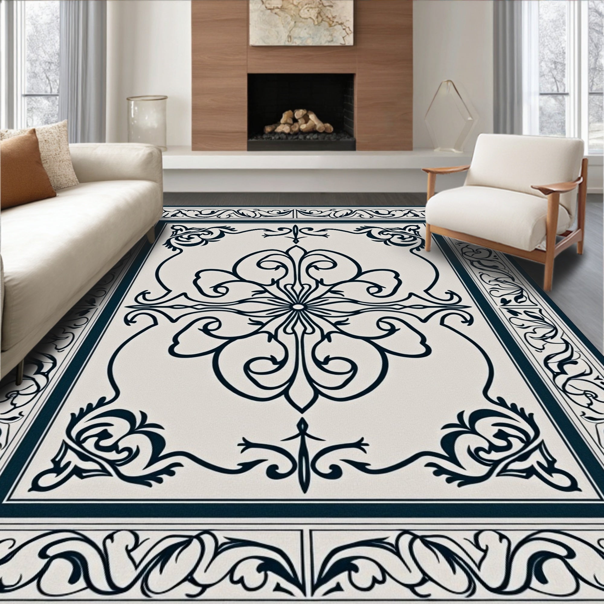 Classic Floral Medallion Border Design Rug