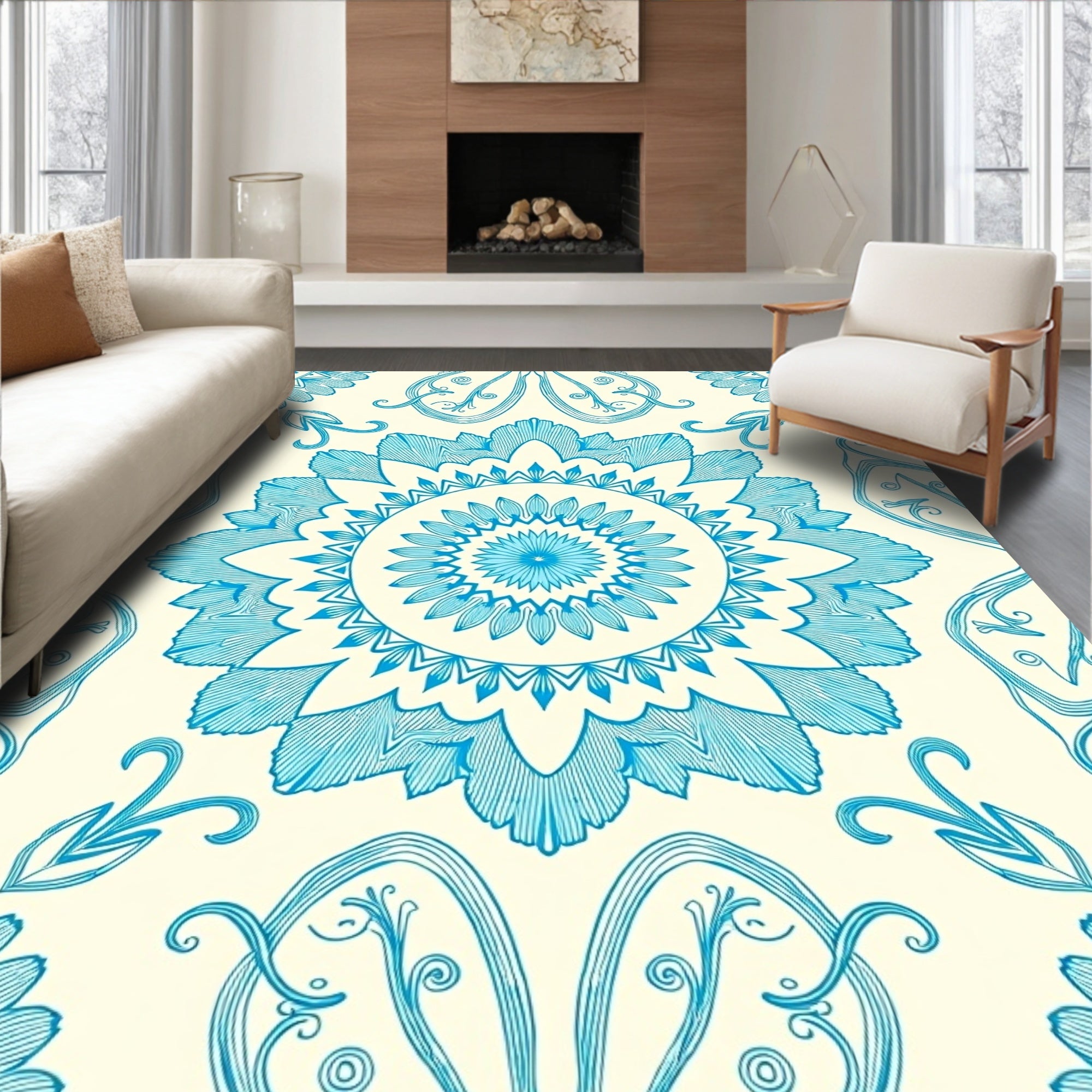Ornate Floral Medallion Design Rug