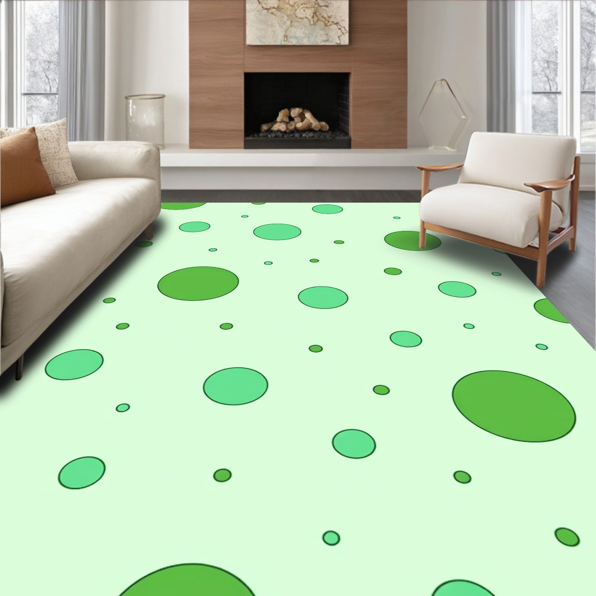 Random Green Circles Pattern Rug