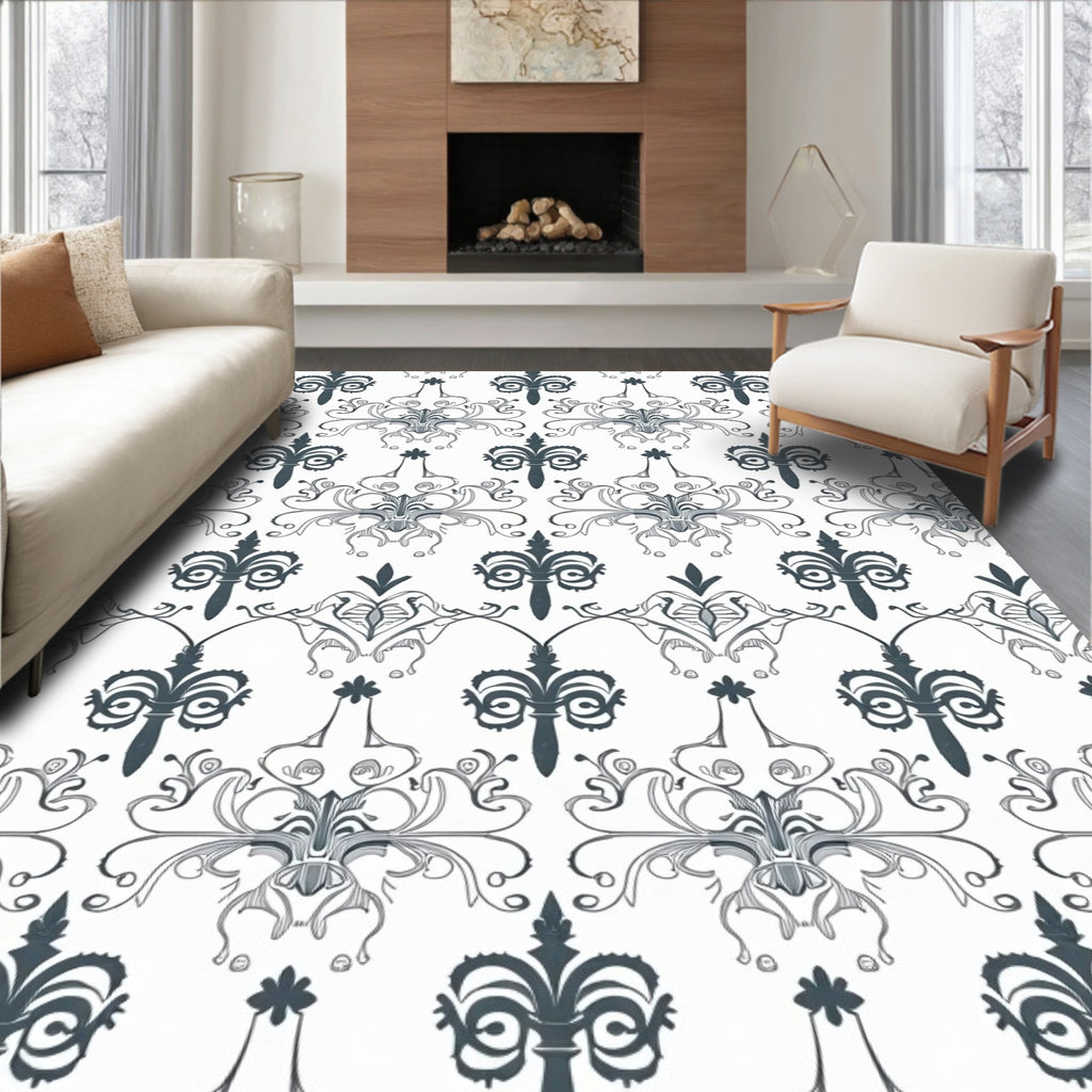 Dark Gray Ornate Scroll Pattern Rug