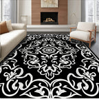 Elegant Black White Damask Pattern Rug