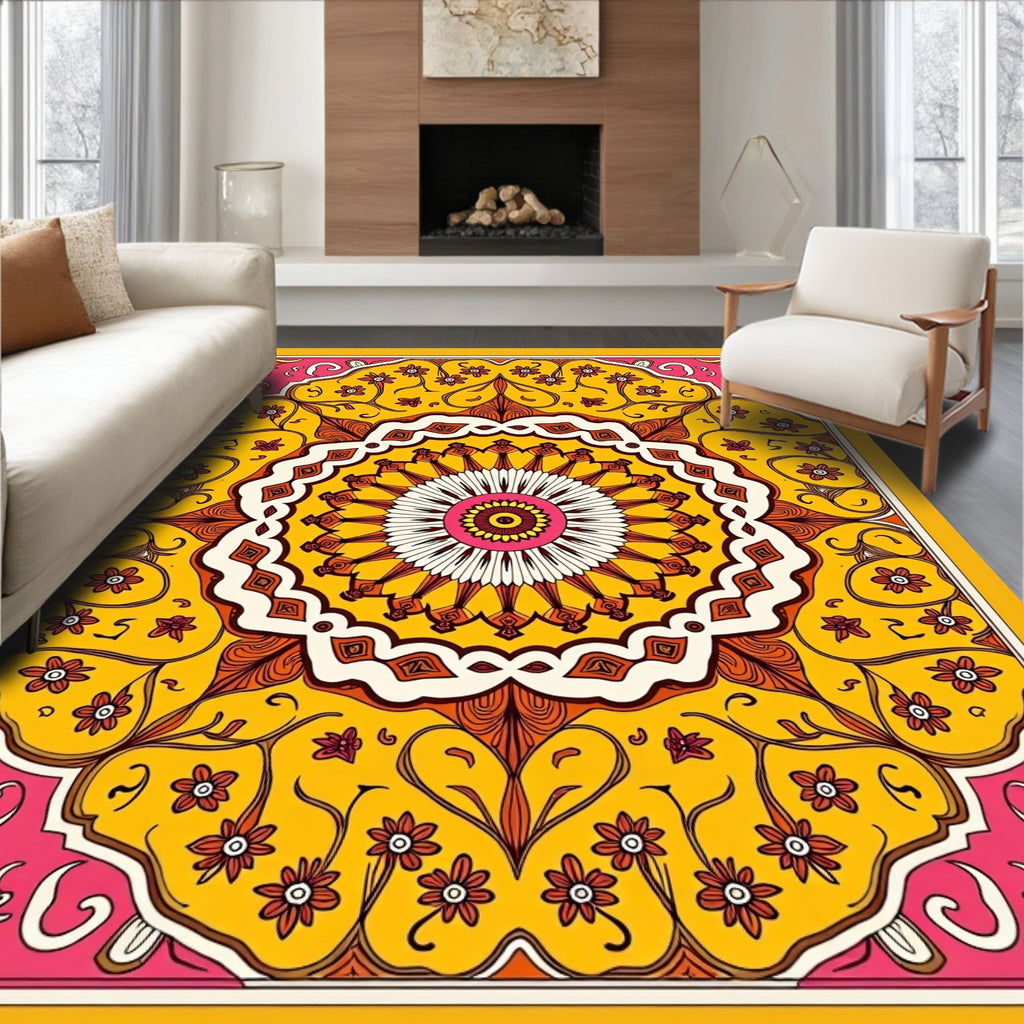 Vibrant Floral Mandala Patterned Rug