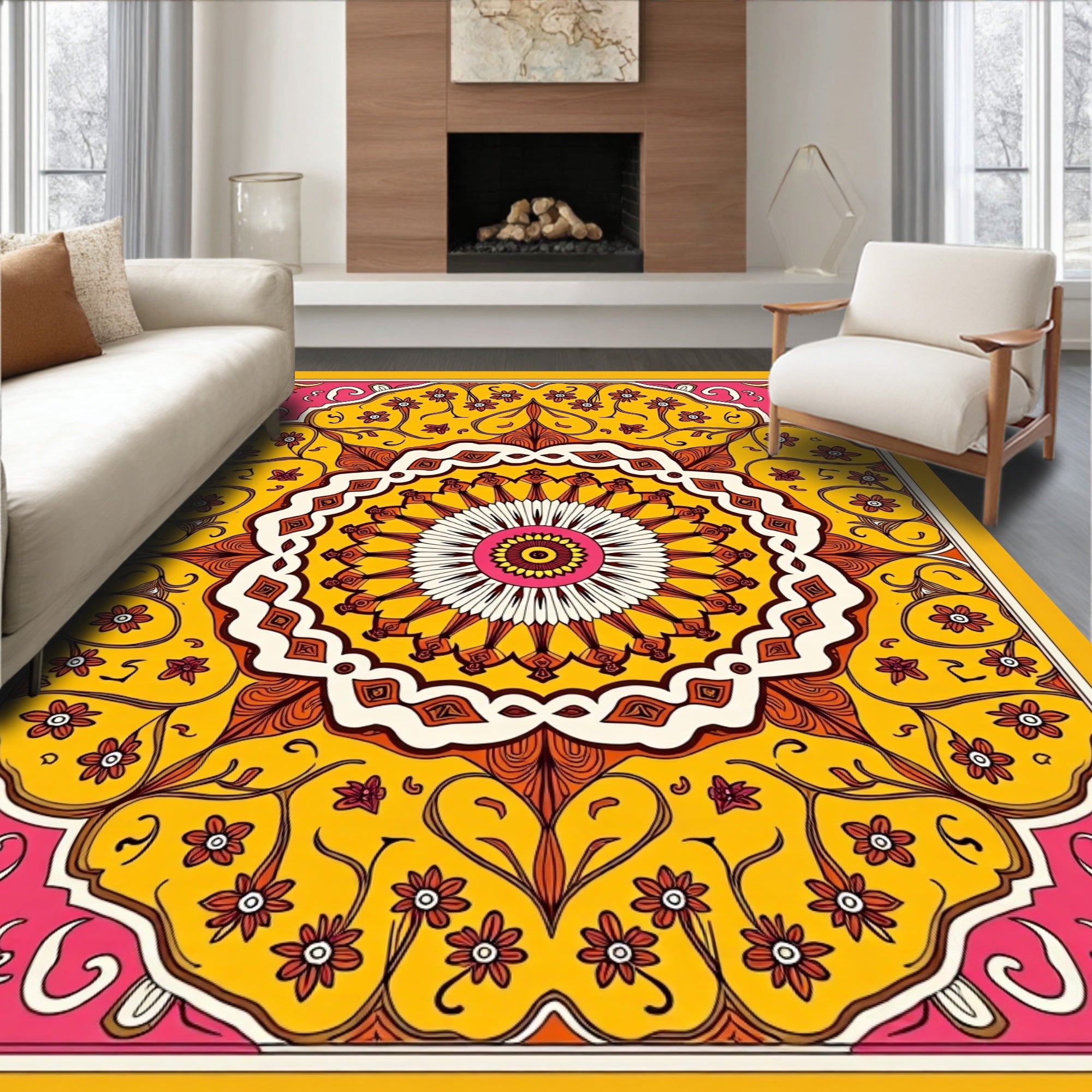 Vibrant Floral Mandala Patterned Rug
