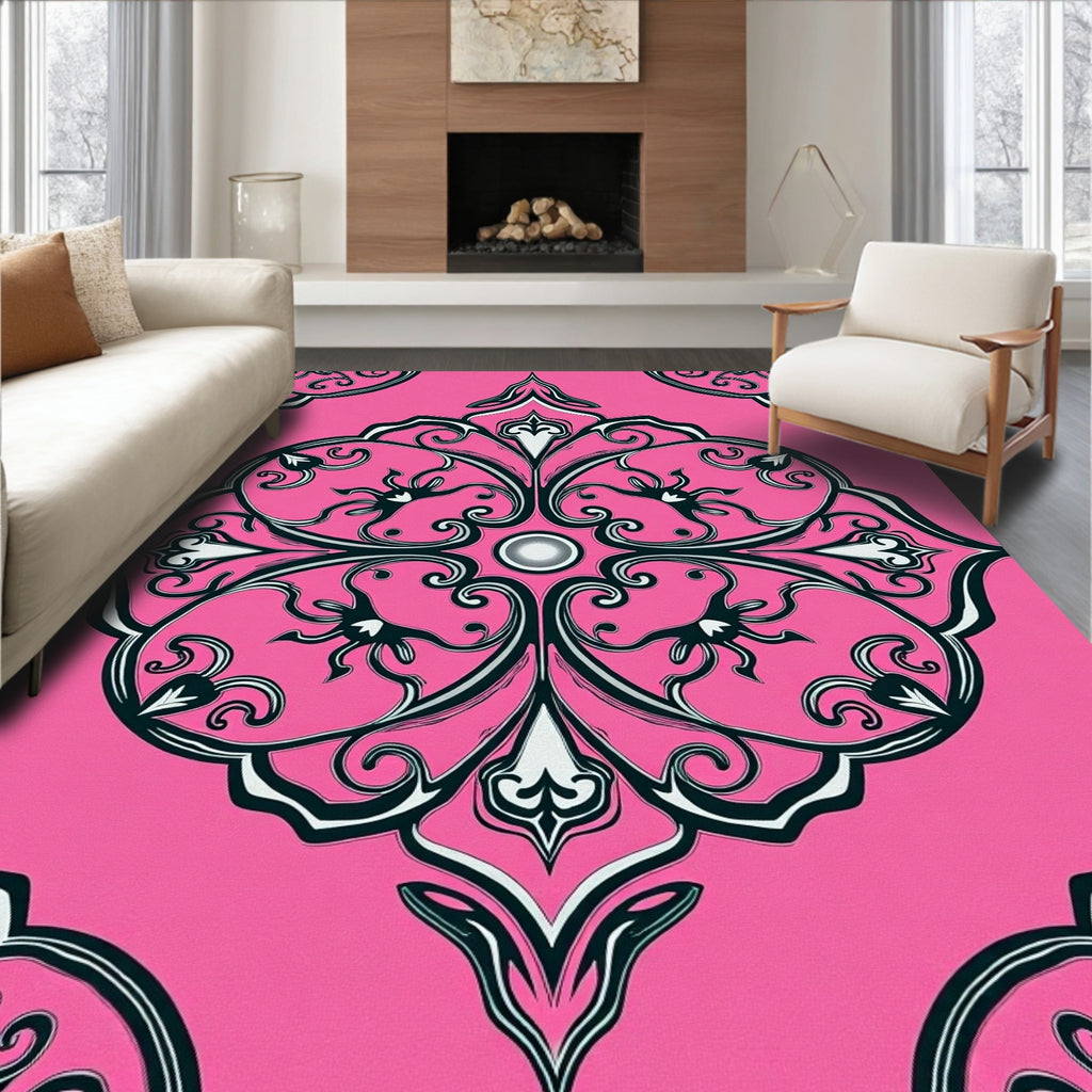Bold Pink Floral Inspired Medallion Rug